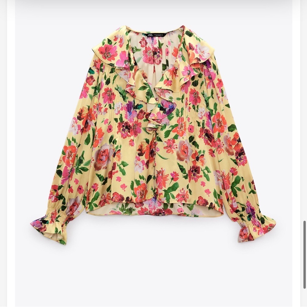 Zara Multicolored Ruffled Blouse with Sailor Collar